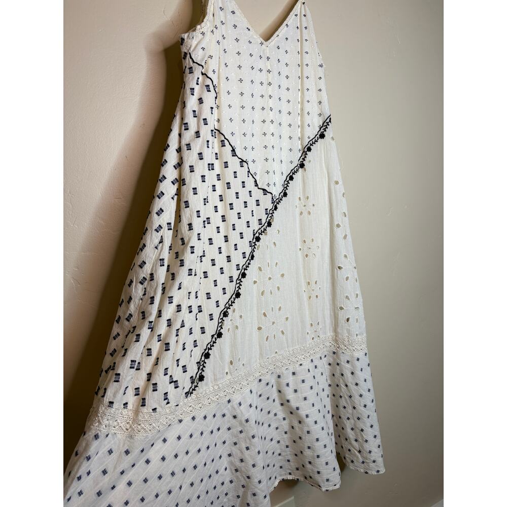 Zara Cream with Black/Navy Patchwork Midi Dress XXL - Picture 2 of 6